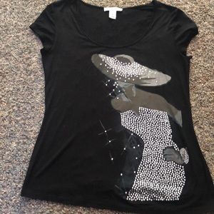 WHBM Black Crystal Lady Embellished T-Shirt M
